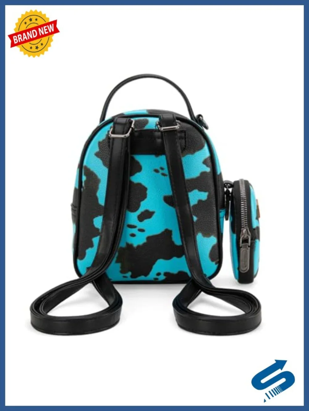 Vegan Leather Cow Print Mini Backpack with Wallet for Women